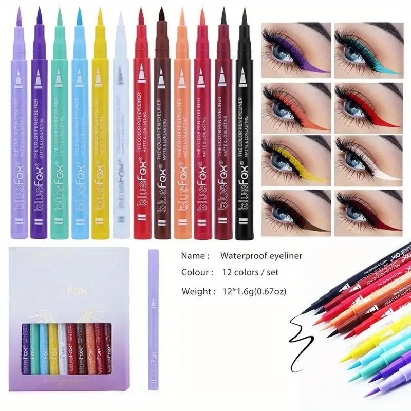 

New 12-Piece Color Eyeliner Pen Set Matte Waterproof Sweat-Resistant Quick-Dry Liquid Eyeliner Multi-Functional Face & Body Art