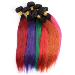 Kisshair 1B Blue Purple Red Bug #350 Pink Green Ombre Color Remy Indian Human Hair Bundles 1pc/lot Bone Straight Hair Extension