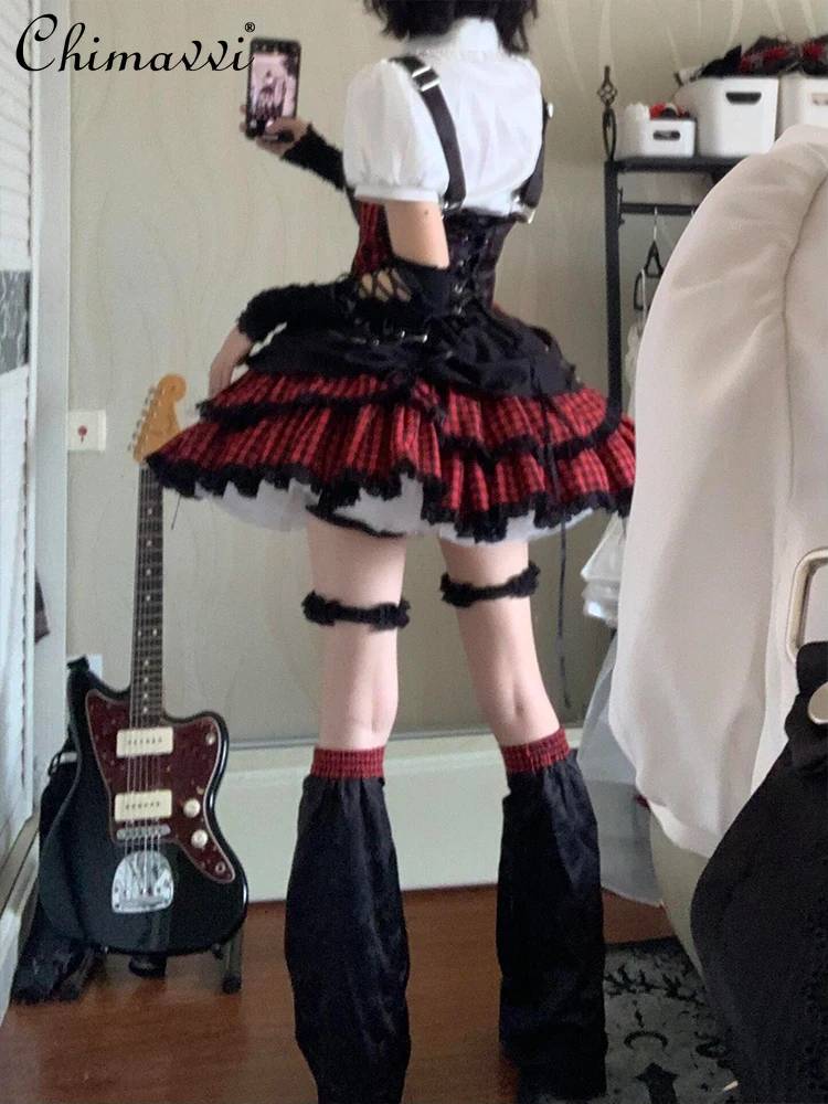 

Sweet Lolita Rock Girl Skirt Set | Vest Top & Pleated Skirt with Leg Cover for Women Summer 2026