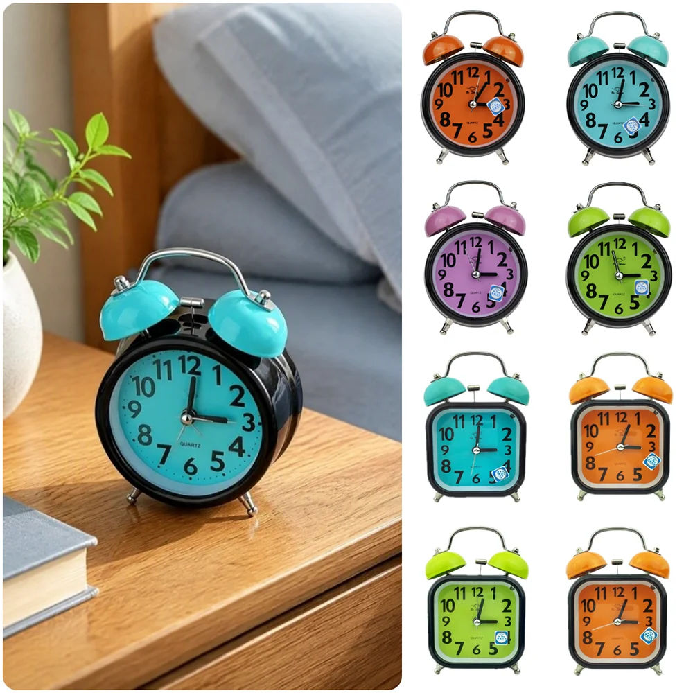 Multicolor Double Bell Alarm Clock Super Loud Mute Type Bedside Alarm Clock Double Bell Design 3 Inch Retro Alarm Clock
