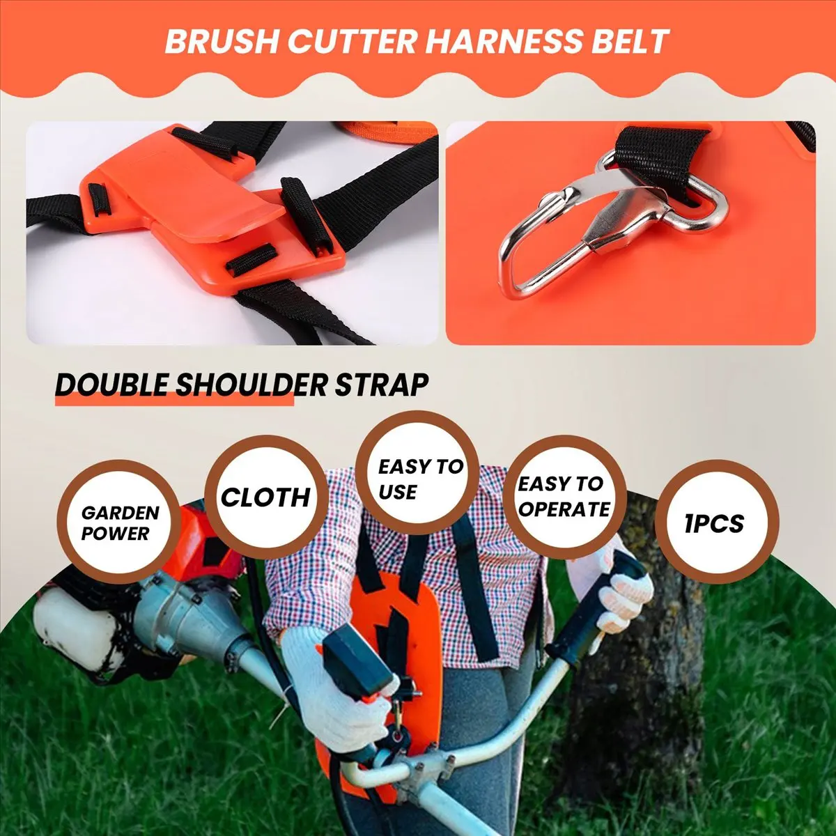 L! DT61^Double Shoulder Strap Grass Trimmer Brush Cutter Harness Belt Pruner Yellow