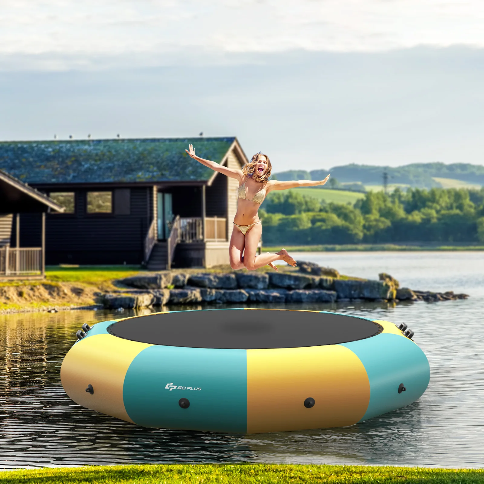 Trampolino d'acqua imbottito con spruzzi d'acqua gonfiabile da 10 piedi