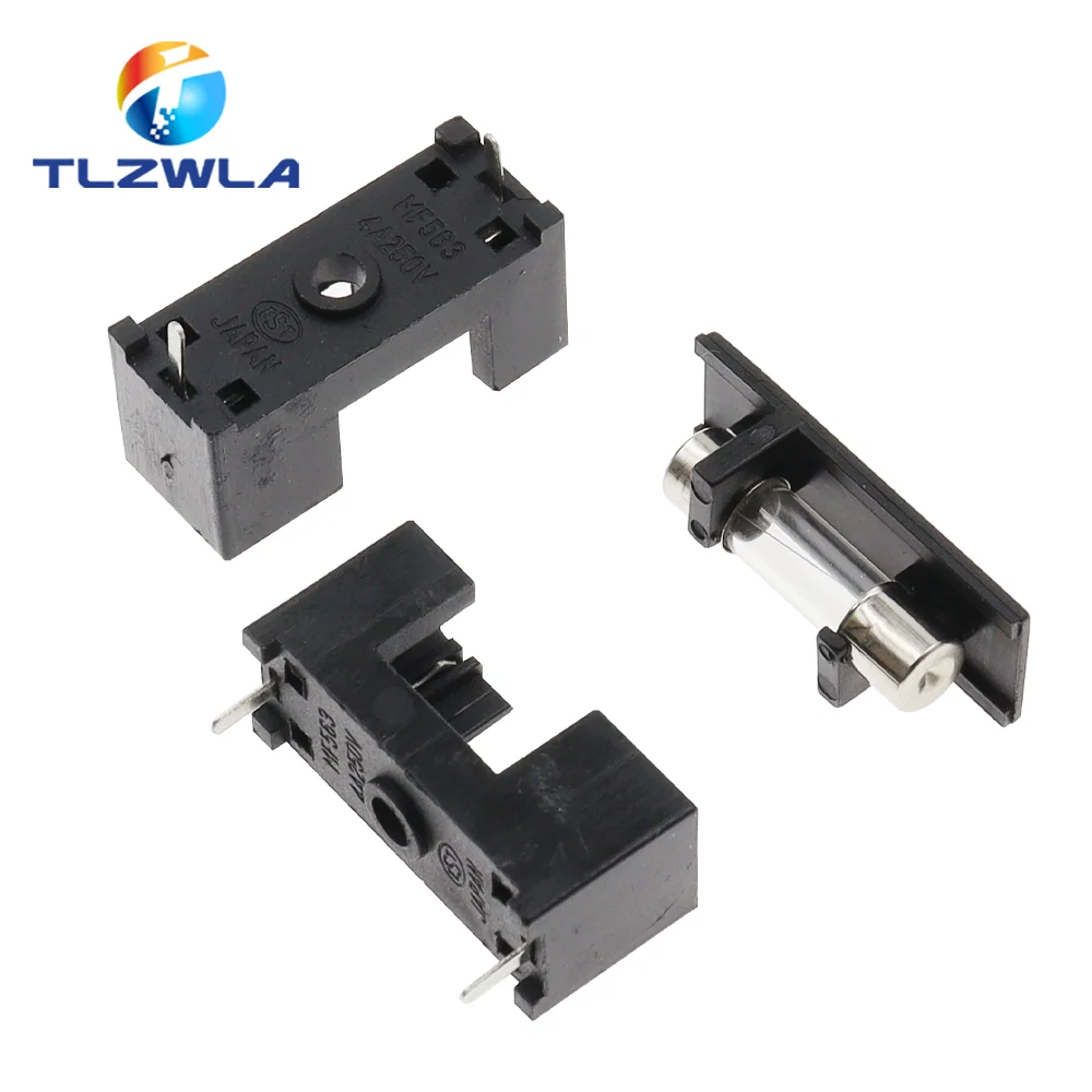 10PCS 5X20MM Fuse Holder PCB Welded Plate Fuse Holder 5*20 Black Fuse Box MF563 4A 250V With Cover