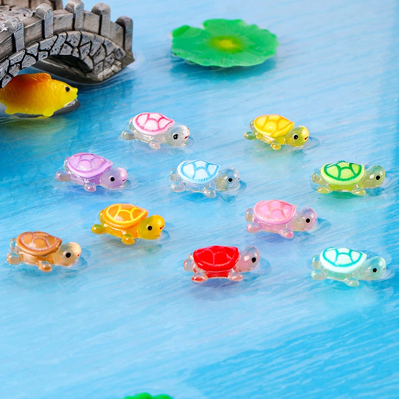 10Pcs Mini Turtles Luminous Ornament Miniature Figures Tiny Turtles Micro Landscape DIY Fairy Garden Dollhouse Home Decor