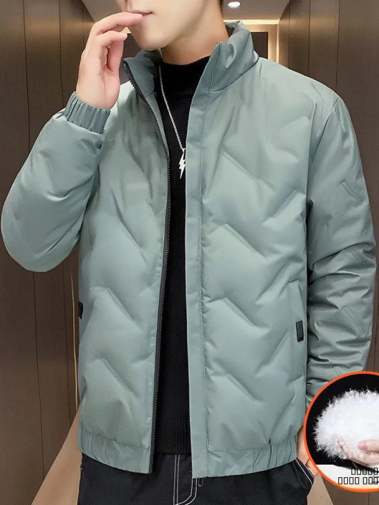 

Мужская пуховая куртка с воротником-стойкой, теплая, осенне-зимняя, новинка, утолщенная, из полиэфирного волокна, экологически чистая, с наполнителем из пуха