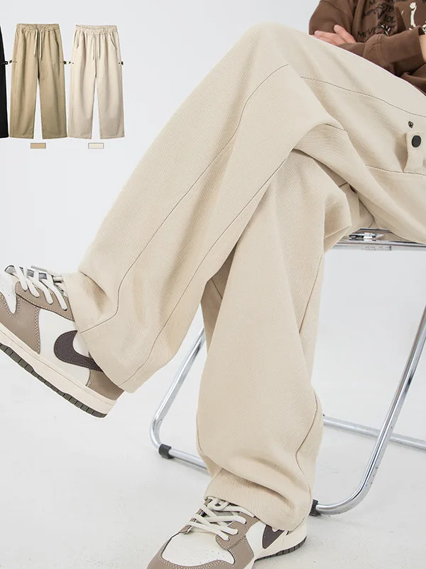 

Retro Cotton Workwear Casual Pants Men's Spring New Sle Adjustable Waist Patchwork Design Diagonal Stripe Loose Fit Trousers