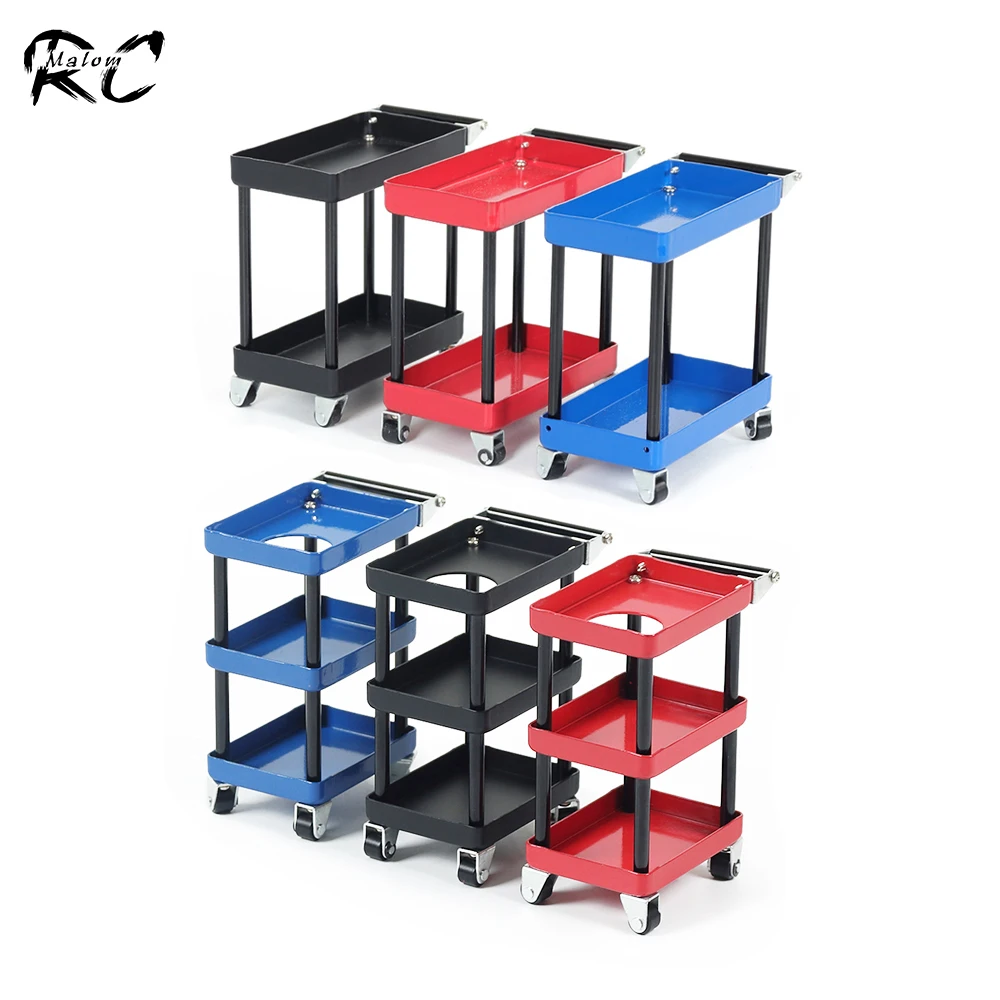 RC 1/10 Proportion Garage Series Metal 2 layer Oil Service Cart Trolley for 1/10 RC Crawler Car Axial SCX10 D90 TRX4