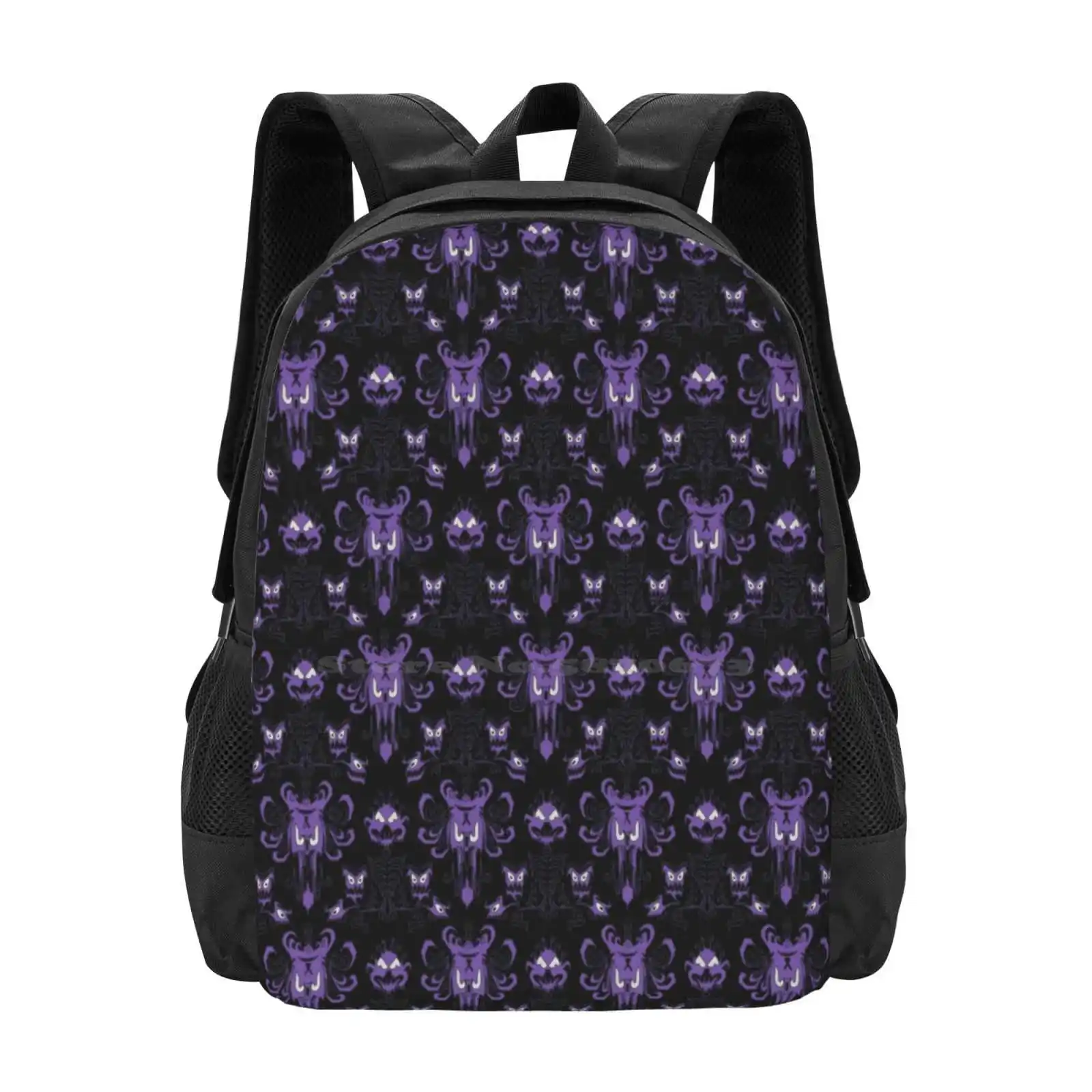 Haunted Mansion Contrast School Bags Travel Laptop Backpack Haunted Mansion Damask Dark Gothic Purple Creepy