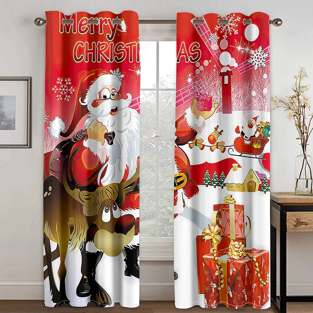 Santa Claus and Elk 3D Digital Printing Bedroom Living Room Window High Shading Curtains 2 Panels Merry Christmas Blackout Drape