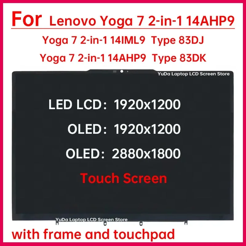 14 Inch Touch Screen For Lenovo Yoga 7 2-in-1 14IML9 Yoga 7 2-in-1 14AHP9 LCD Display Digitizer+With Frame Assembly Replacement
