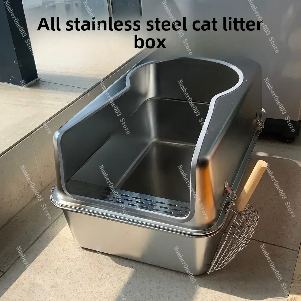 Stainless Steel Cat Litter Basin Oversized 60cm Plus High Anti-splash Giant Cat Toilet Open Deodorant Cat Shit Basin