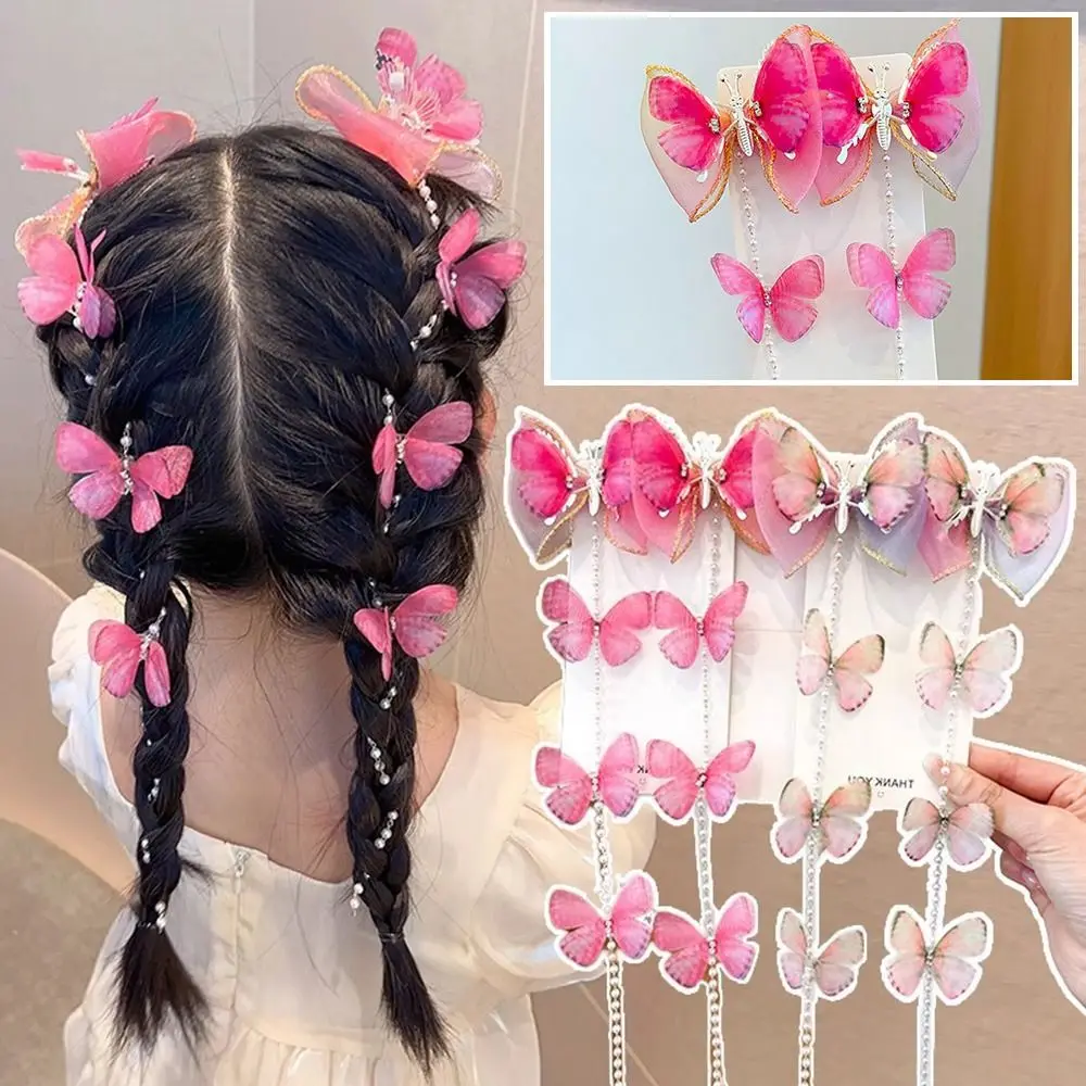 Mesh Pearl Braided Hairpin Tassel Headwear Hair Clip Braided Hair Chain Hair Accessories Children Flower Barrettes