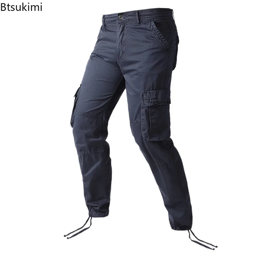 2024 Autumn New Men's 100% Cotton Cargo Pants Outdoor Tactical Training Jogger Pants Multi-pockets Straight Casual Trousers Male