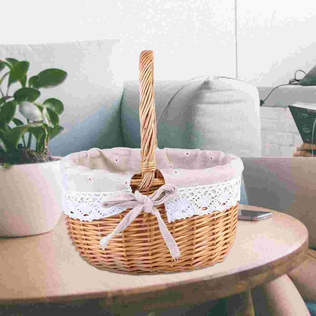 Woven Storage Basket Party Willow Fruit Small Flower Bamboo Dessert Washable Lining