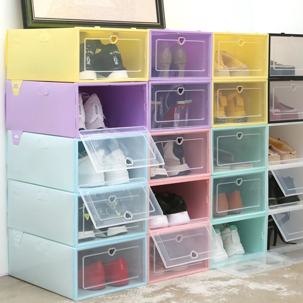 6 Pcs Shoe Rack White Box Storage Shoes Case Sports Drawer Stackable Organizer Container Superimposed Transparent