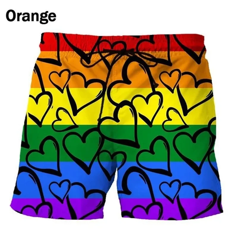 New Creative Design LGBT Rainbow Pattern Shorts Fashion Men Party Clothing Casual Board Shorts Harajuku Breathable Swimsuit