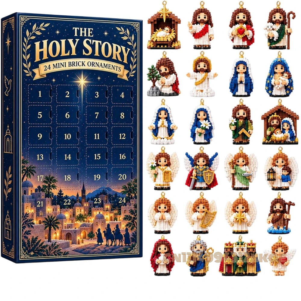 The Holy Story 24-Day Mini Brick Ornament Advent Calendar,24 Unique Buildable Holiday Designs, Faith-Inspired Christmas Scenes