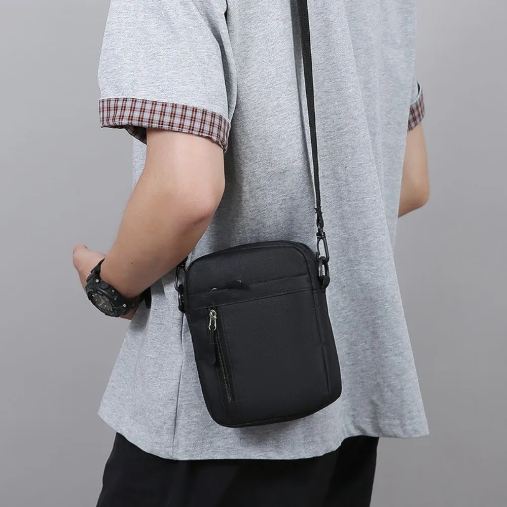 Casual Nylon Men Shoulder Bag Solid Color Lightweight Crossbody Bag Multi-pocket with Zipper Travel Phone Bag