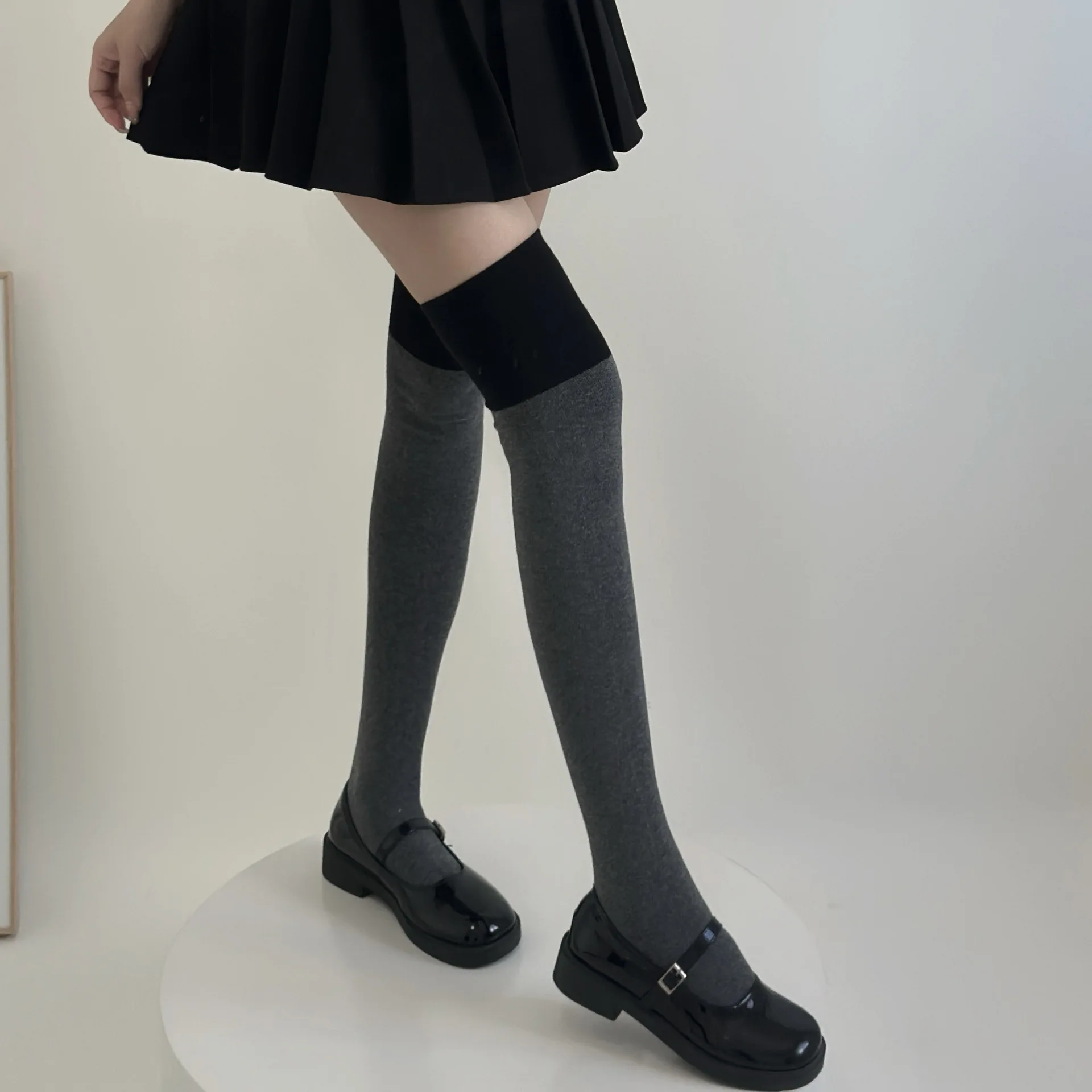 Autumn Fashion Color Matching Thick Warm Lolita Over The Knee Socks Cotton Purple Brown Patchwork Long Tube Stockings