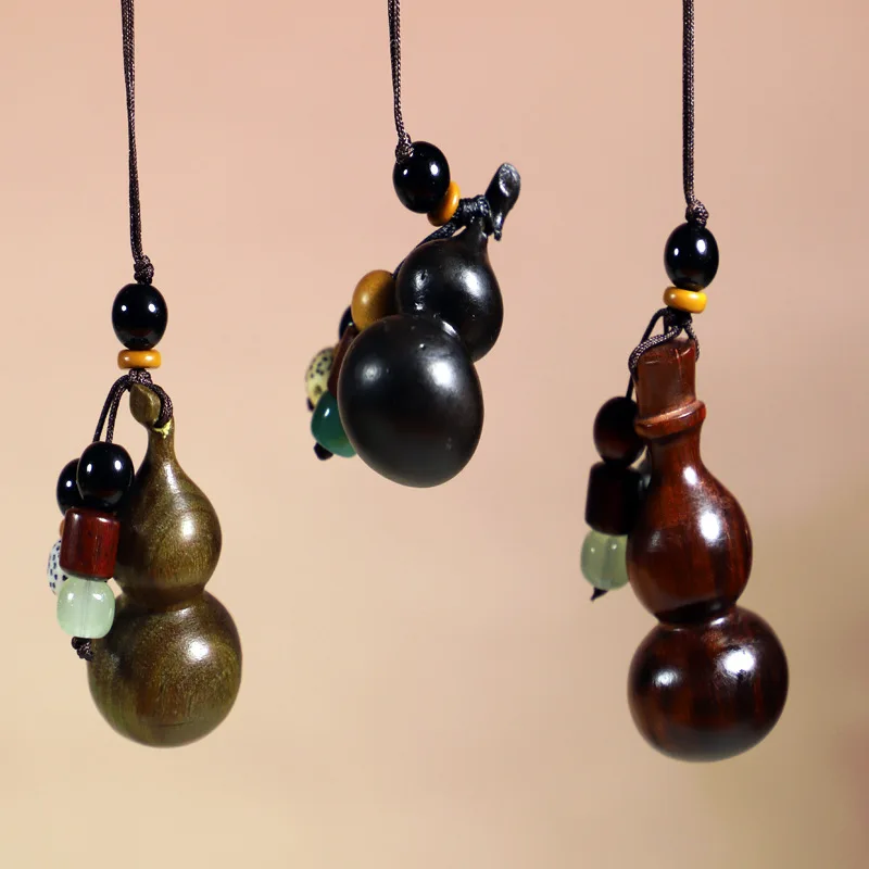 Green Sandalwood Red Sandalwood Gourd Pendant Keychain Solid Wood Carved Fu Lu Gourd Hand Play Bag Hanging Decor Ornament