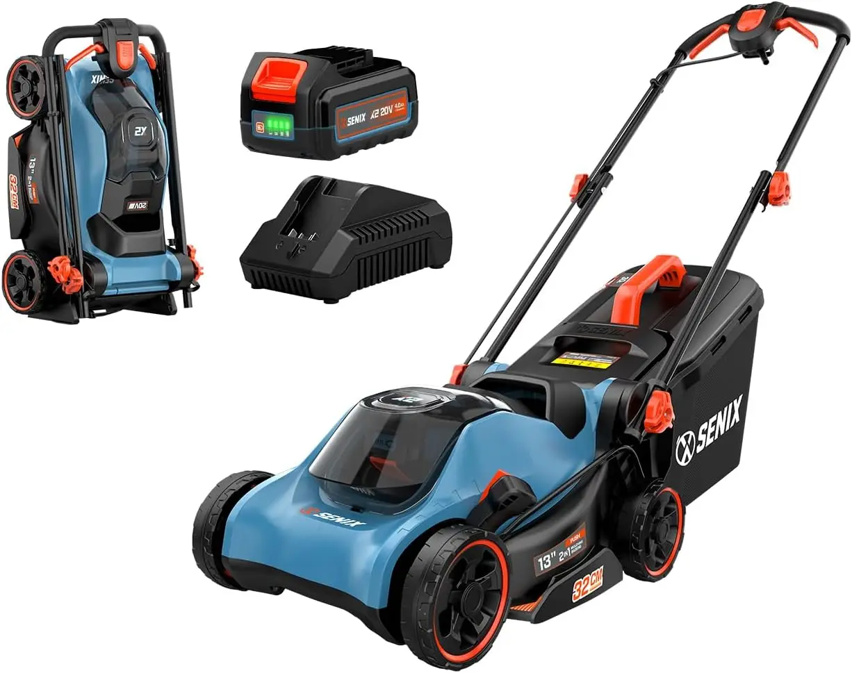 

Cordless Lawn Mower, 2-in-1 Electric Push Mower 4.0Ah Battery & Charger, Bagging, Mulching, 5 Position Height Adju
