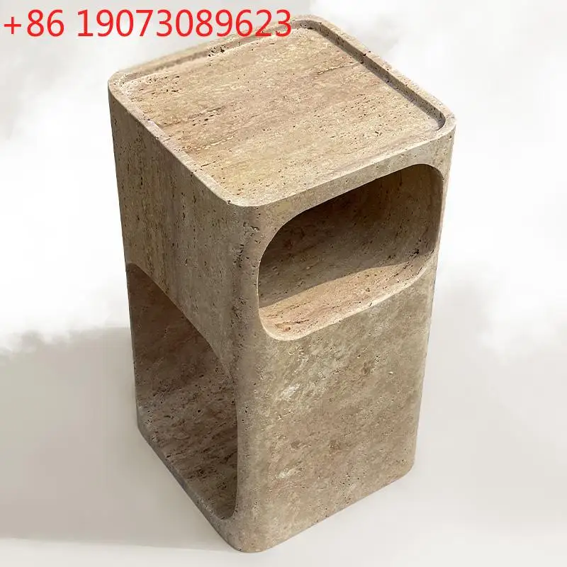 

Nordic Travertine Bedside Table - Wabi-Sabi Natural Marble Nightstand