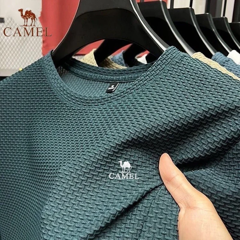 High-End besticktes Kurzarm-T-Shirt aus Kamel-Eisse iden gewebe für Herren Sommer mode lässig atmungsaktives Kurzarm-Polo-Top