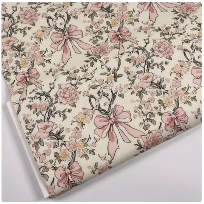 Retro Romantic Bowknot Print Pure Cotton Plain Fabric, Handmade DIY Garment, Dress, Notebook Decoration Sewing Tissue, M49