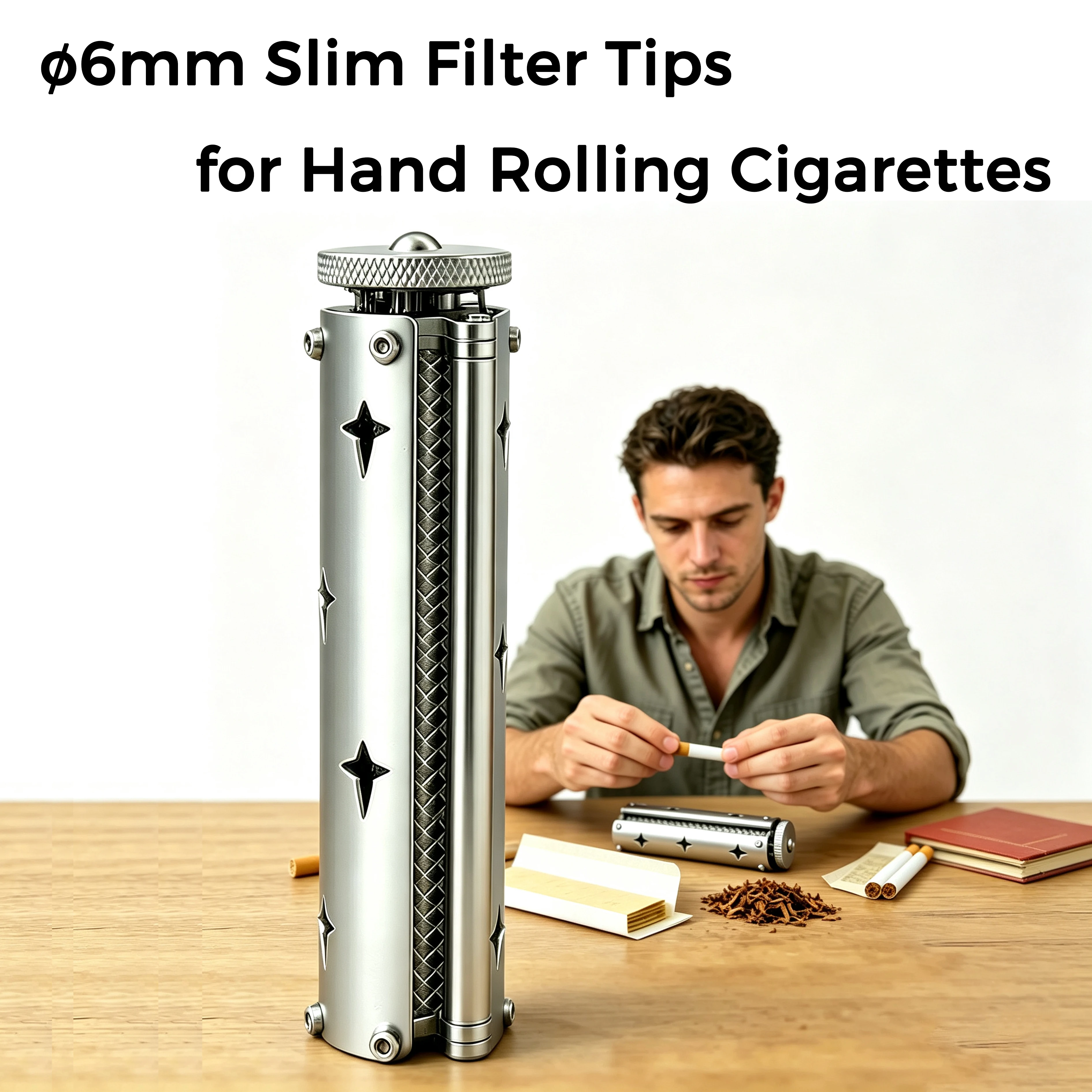 ø6.0mm Roll Filters Slim Manual Cigarette Rolling Machine Solid Brass Shell & Steel Roller Handheld Tobacco Roller for 78mm Roll