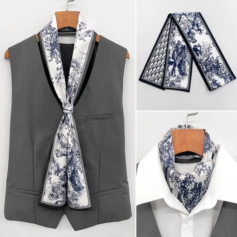 Spring/summer New Arrival Blue Slim Scarf - Business Casual Silk Scarf for Shirts Suits Neck Protection - Men's