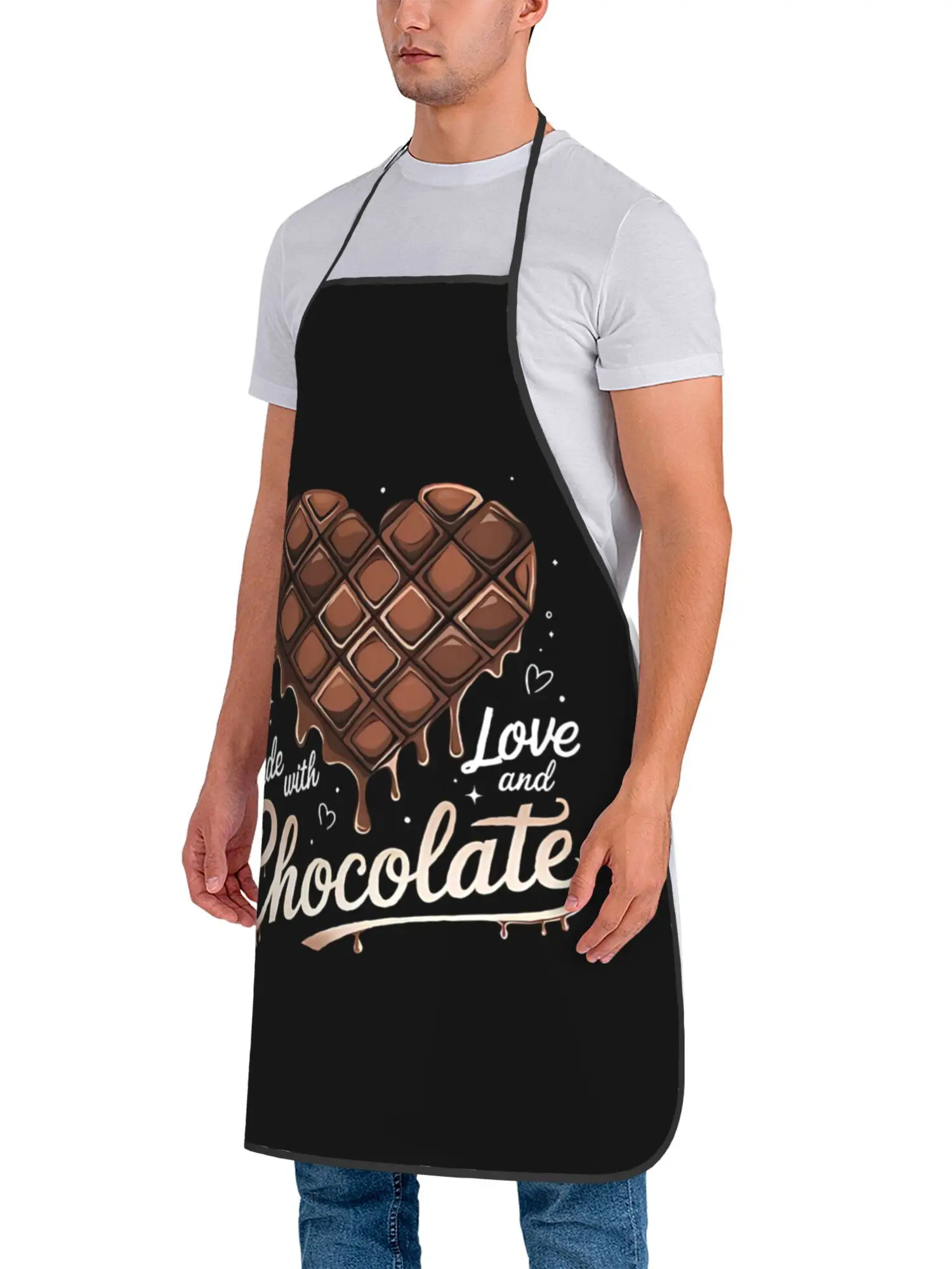 Funny Chocolate Heart and Bar Print Apron Made with Love and Chocolate Text for Candy Making and Chocolatiers Black