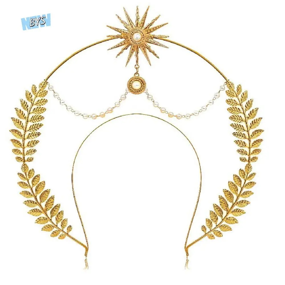 

Sun God Halo Headband Star Pearl COSPLAY Hair Hoop Fashion Show Hair Accessories Gold Tiara Headdress Halloween Party Cosplay