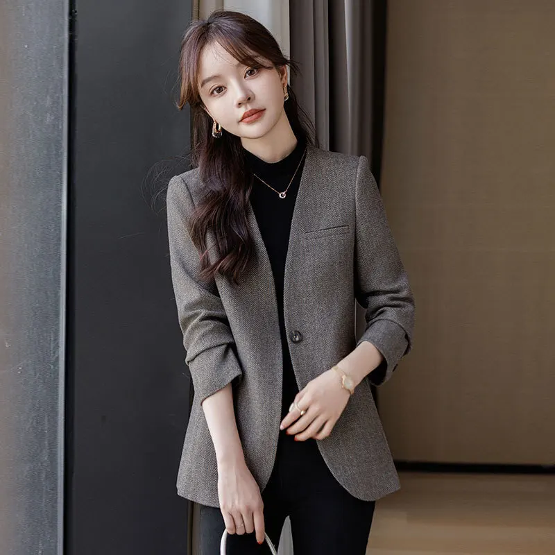 Autumn Winter Formal Women Uniform Styles Blazers Jackets Coat Career Interview Outwear Professional Office Tops Blaser Clothes