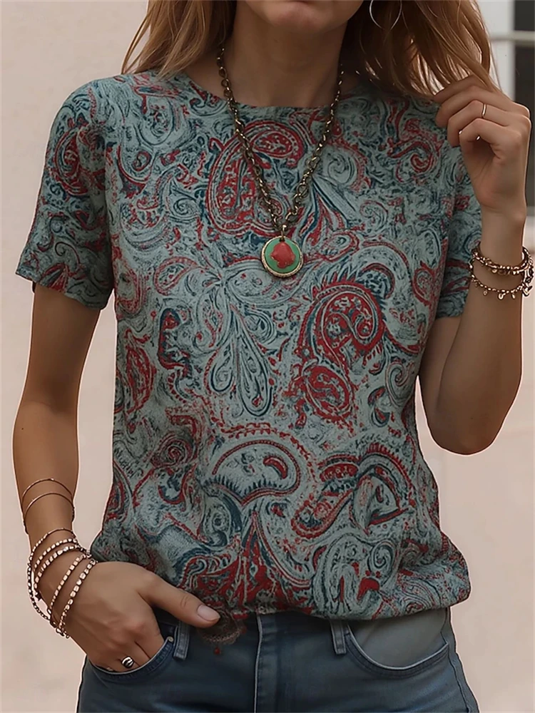 2026 New Arrival Women's Trendy Short-Sleeve T-Shirt Retro Eagle Ethnic-Style Print Fashion T-Shirt Casual Women's Top