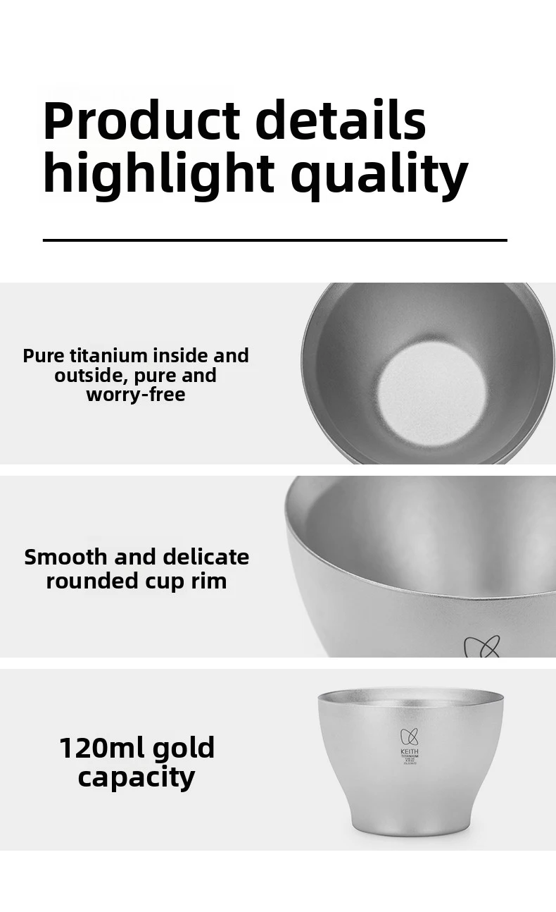 KEITH Doppelwandiger Reintitan-Becher 120ml Multifunktionaler Wein-Whiskey-Tee-Kaffee-Becher Leichtgewichtiger Verbrühungsschutz-Becher für Outdoor und Zuhause – Detail 9