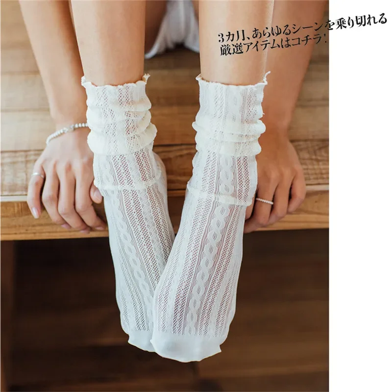 4 Pairs Hollow-out Mesh Ankle Socks Lolita Solid Color Beautiful Socks For Women Summer