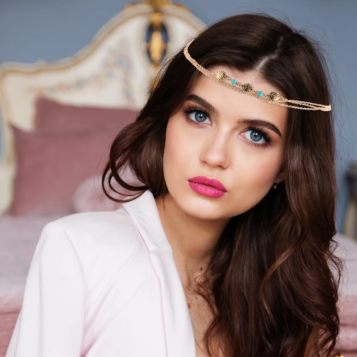 2pcs Silver Turquoise Chain Bohemian Headband Bohemian Headband Hair Hoop Hair Band Photography Wedding Party Daily Wear