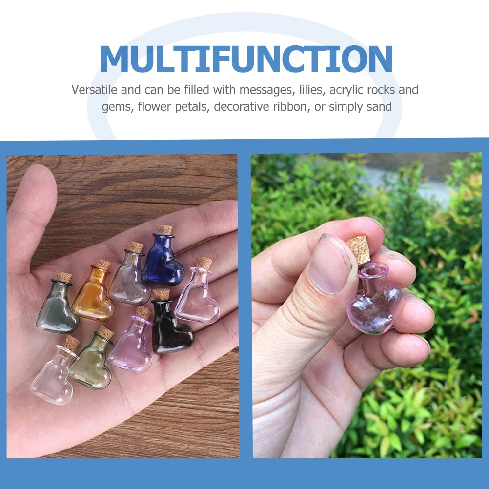 

7Pcs Glass Heart Bottles Cork Lid Sand Keepsake Small Glass Jars Decorative Storage Containers Heart Type Wish Bottles