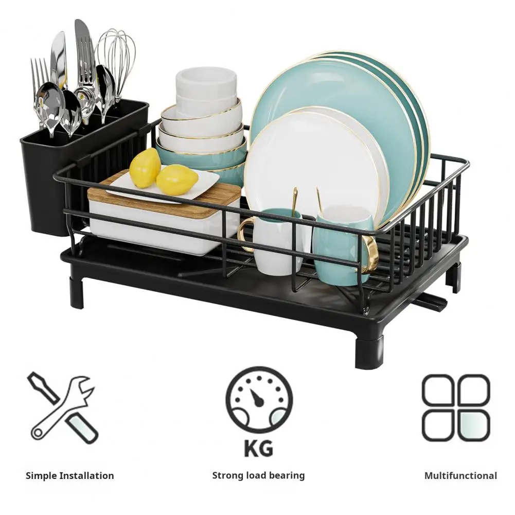 Stackable Dish Drying Rack Sink Storage Rack with Side Fence High Dish Drying Organizer Kitchen Cups Bowls Holder for Efficient