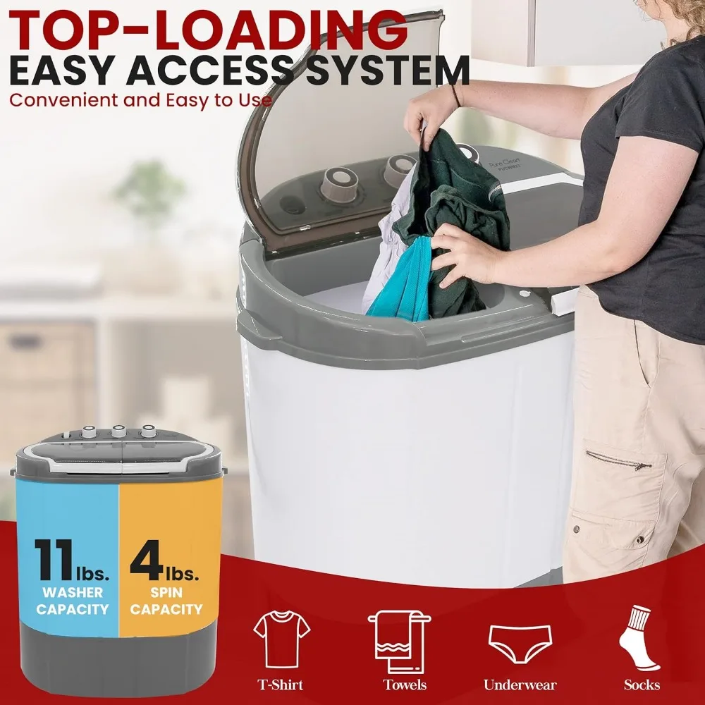 Pyle Compact Home Washer & Dryer, 2 in 1 Portable Mini Washing Machine, Twin Tubs, 11lbs. Capacity, 110V, Spin Cycle w/Hose