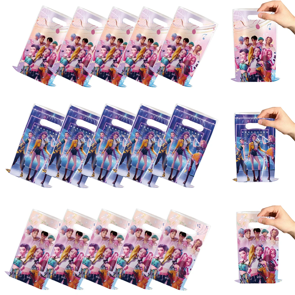 Sacs cadeaux de fête d'anniversaire Kpop Demon Hunters, 10 pièces, motif de dessin animé, décorations de réception-cadeau pour bébé, sacs cadeaux, fournitures de fête d'anniversaire