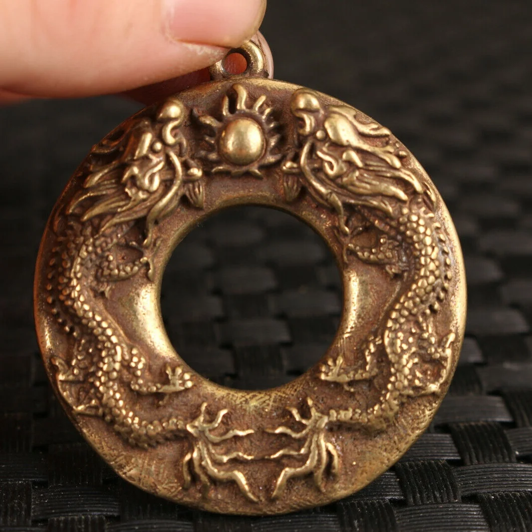

chinese bronze handmade twice dragon statue pendant NETSUKE