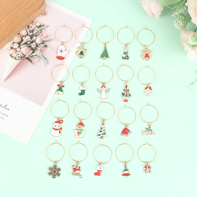 

20Pcs Christmas Wine Glass Markers Holiday Drink Marker Charms for Wine Glasses