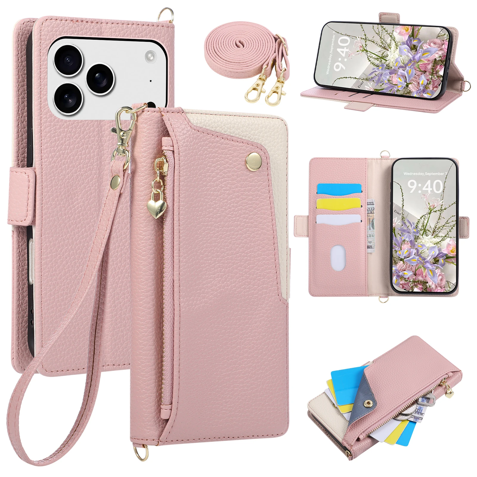 Lychee Leather Crossbody Wallet Case For Vivo Y300 Pro Y100i Y78 Plus Y78M Y56 Y53T Lanyard Zipper Flip Cover 4 Card Slot Funda