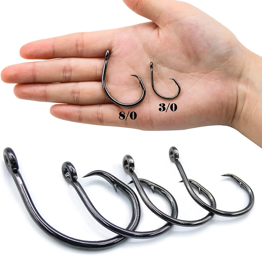 Black Offset Circle Hooks for Big Game Saltwater Tuna Fishing Hook 4# 1# 1/0# 2/0# 3/0# 4/0# 5/0# 6/0# 7/0# 8/0# 10/0# 12/0#