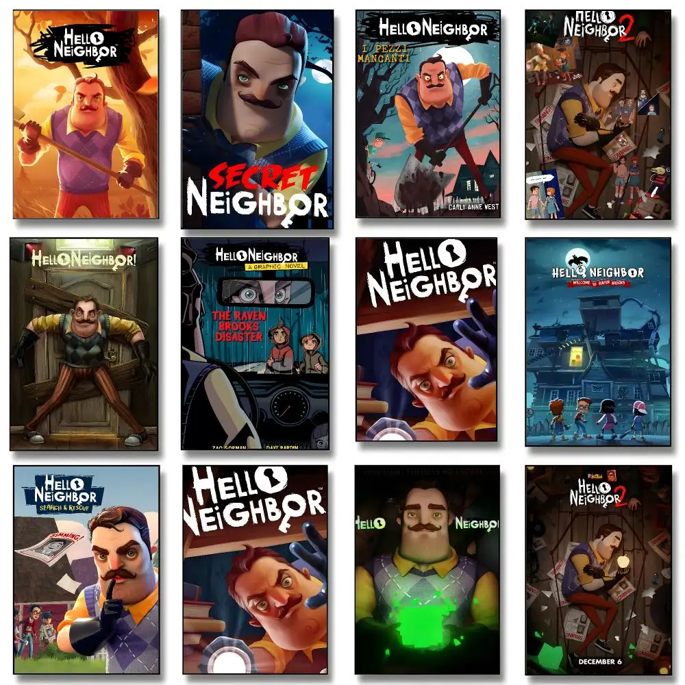 Merch game H-Hello Neighbor Poster Print Painting Home Decor for Bedroom Living Room Hallway