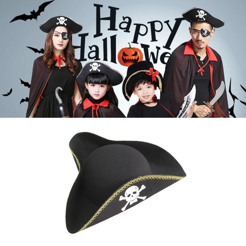 Halloween Erwachsene Teenager Cosplay Piratenhut Klassisches Totenkopfmuster Party Kopfbedeckung für Damen Herren Festival Bühnenkleidung Zubehör
