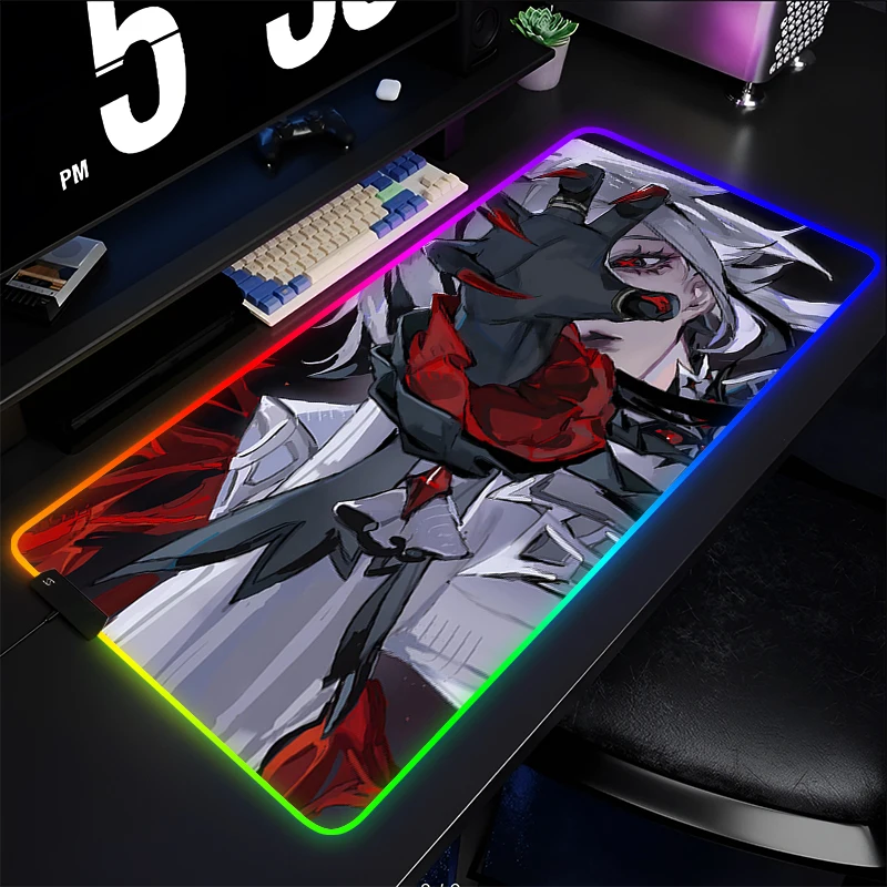 

RGB Mouse Pad Anime Gamer Tablet Varmilo LED Keyboard Pad Kawaii Gaming Accessories Mousepad Genshin Impact Arlecchino Desk Mat