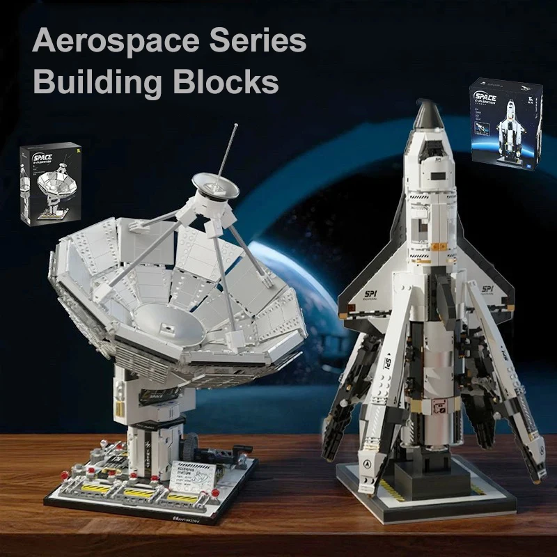 

MOC Bricks Spaceship Spaceport Rocket Model Space Receiving Base Building Block Assembling Satellite Dish DIY Toys Christmas g