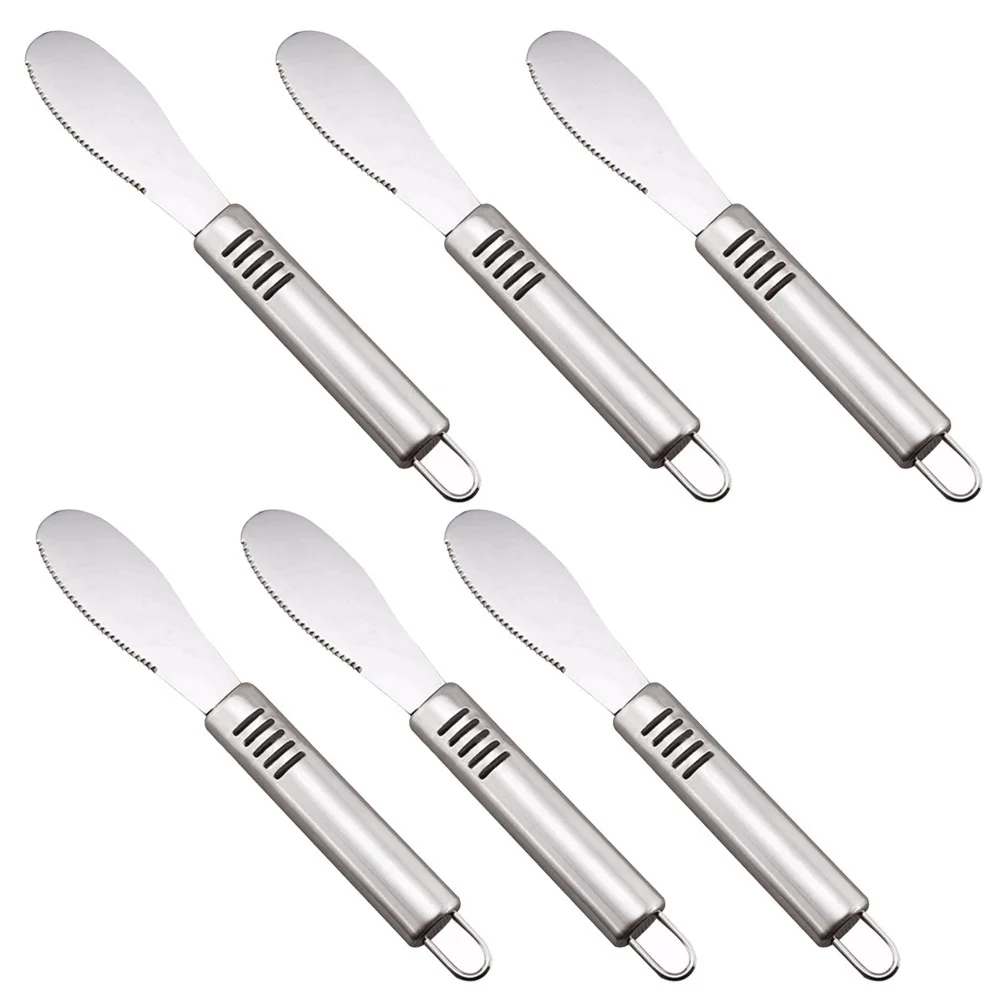 

6Pcs Stainless Steel Butter Cream Spreader Knives Toothed Edge Non-Slip Handle Rustproof Easy Wash Baking Tableware Silver